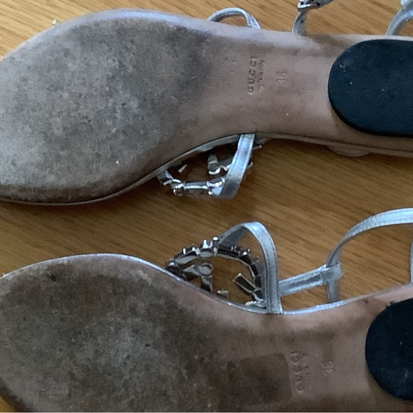 Gucci Swarovski Crystal Leather Silver Sandals - Picture 4 of 6